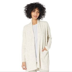 Eileen Fisher Cardigan Sweater Organic Cotton Speckle Longline Casual Cream L